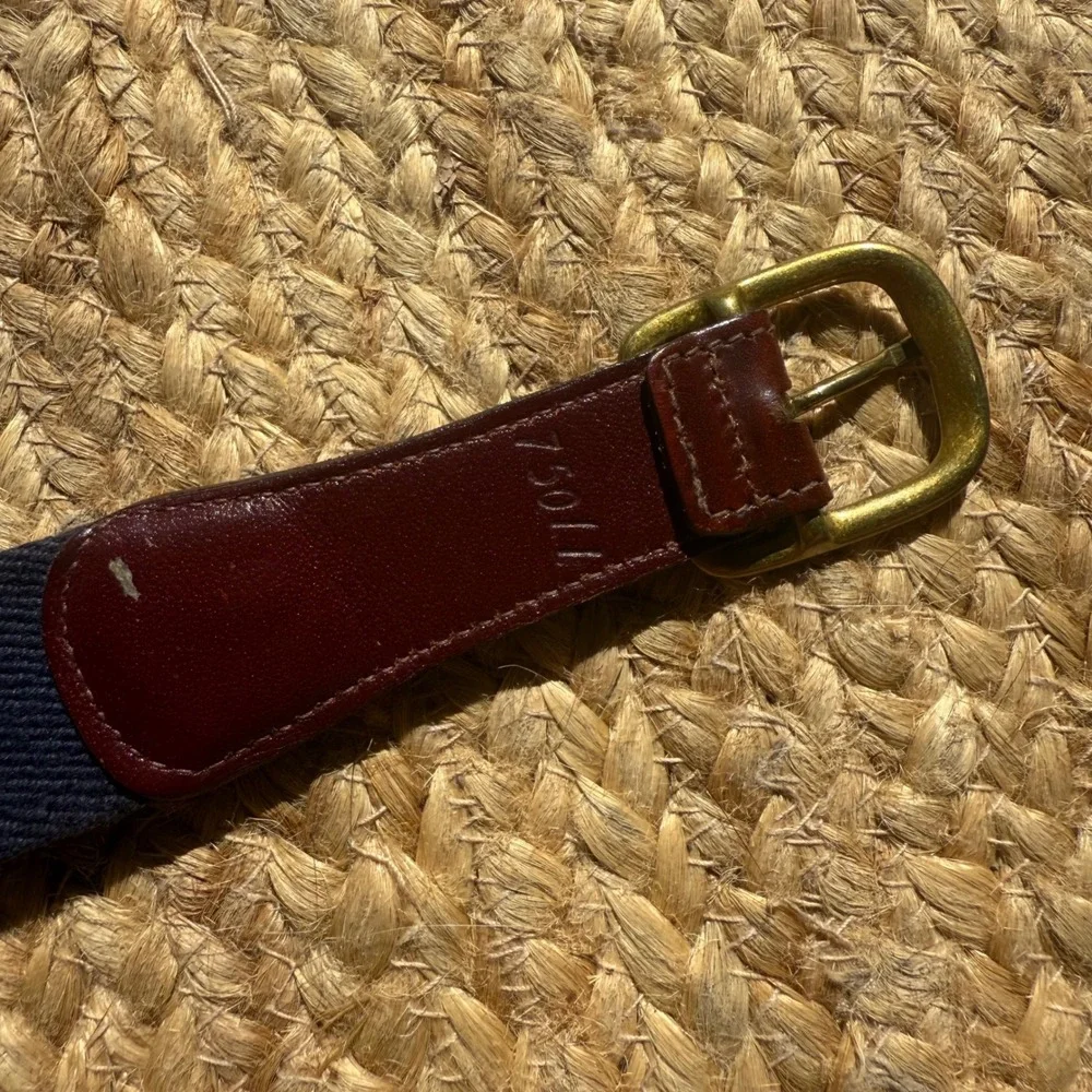 Vintage Mallard Duck Surcingle Belt Navy Canvas Leather Brass Made in USA